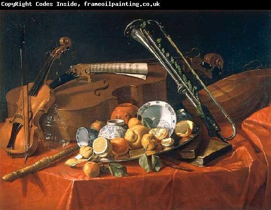 Cristoforo Munari Stilleben mit Musikinstrumenten und Fruchten